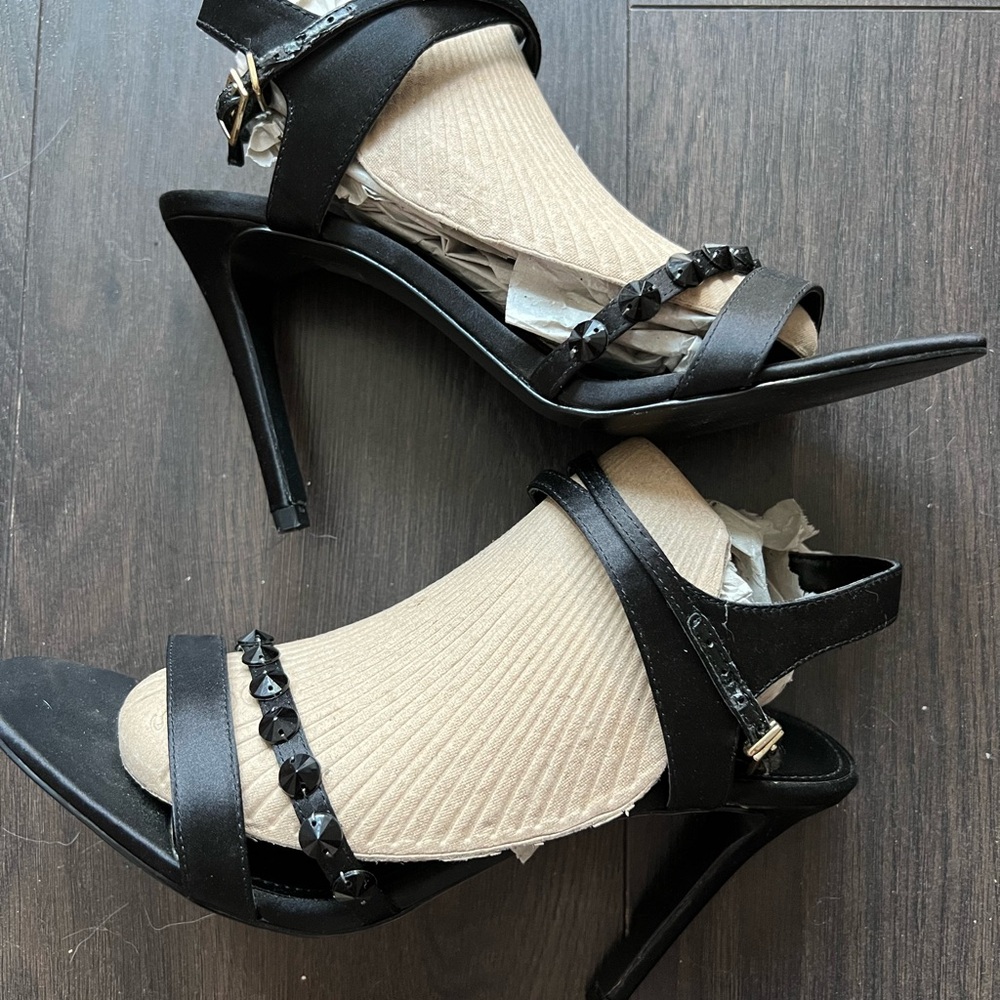 Charles & Keith Black Satin Embellished Heels US 6.5
